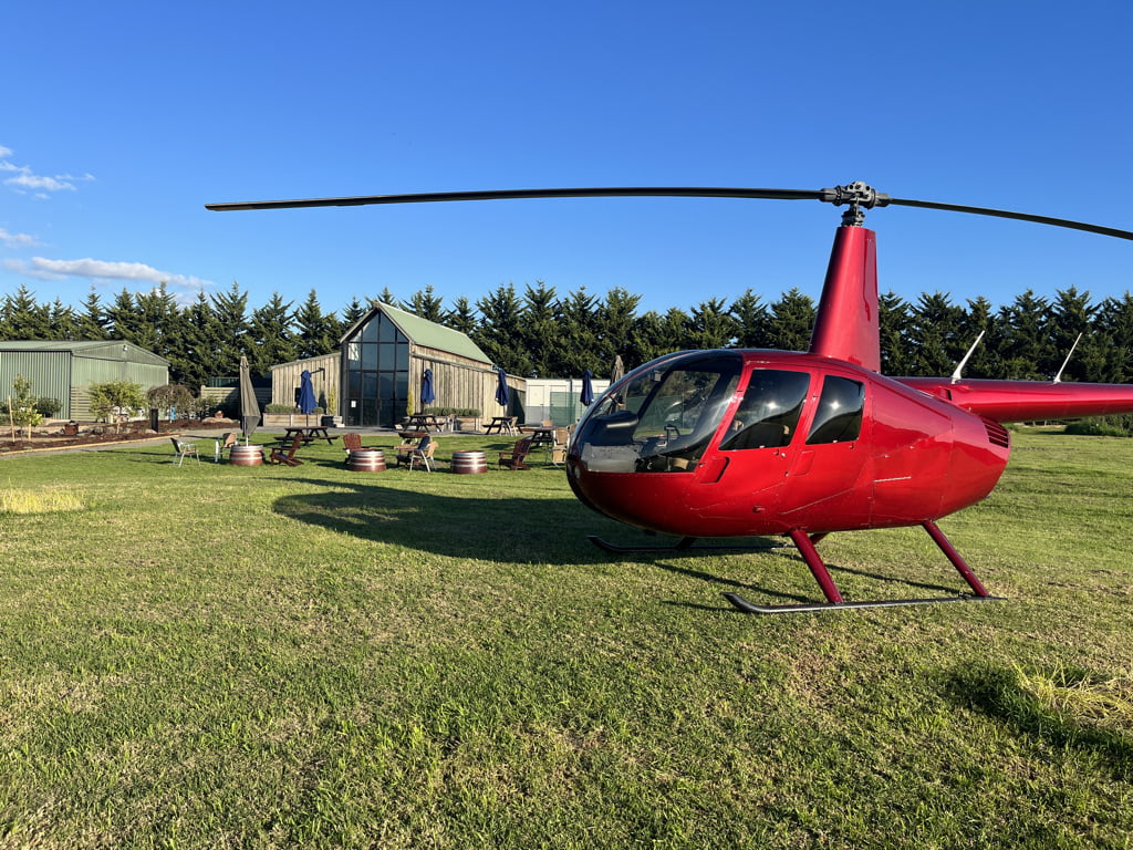 Helicopter in front of winery